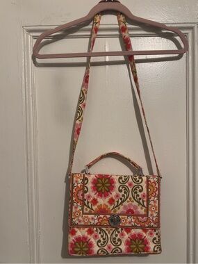 Like New Vera Bradley Top Handle Floral Pattern Crossbody Satchel - Pink & Green